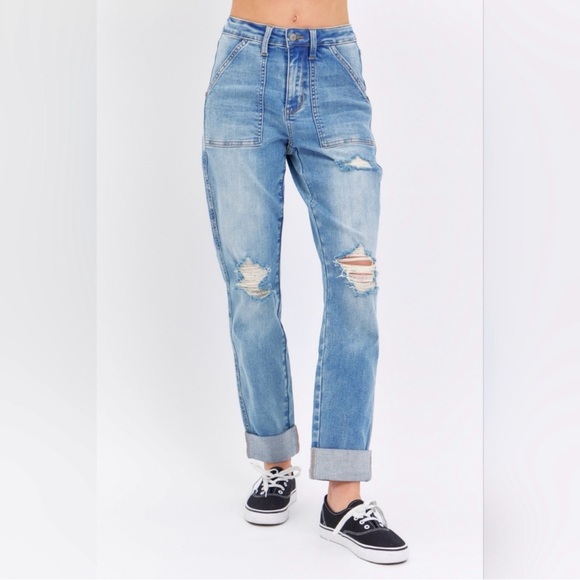 Judy Blue Denim - Judy Blue Jeans 7/28 High Waist Patch Pocket & Destroy Boyfriend Denim 88825